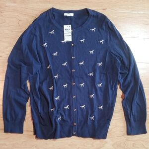 Charter Club Navy Cardigan with Horse Motif